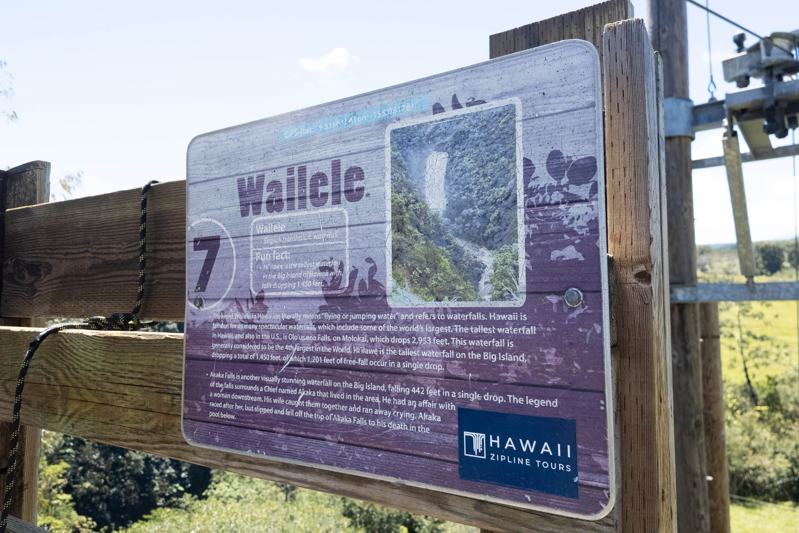 A sign that says Wailele and Hawaiian Zipline Tours